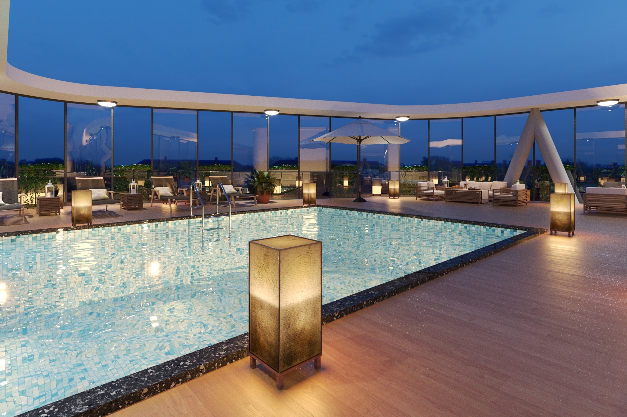 Rooftop infinity swimming pool at Shukriya Elite