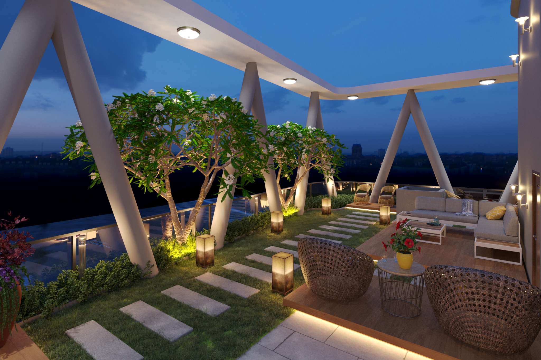 Landscaped rooftop sky garden